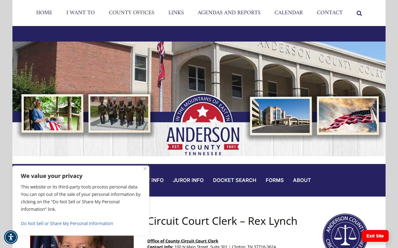 Anderson County criminal court records information on the Anderson County Circuit Court Clerk website