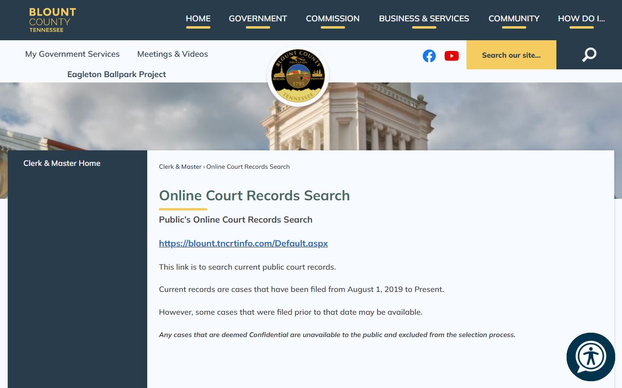 Maryville criminal court records online search image for the Blount County public portal