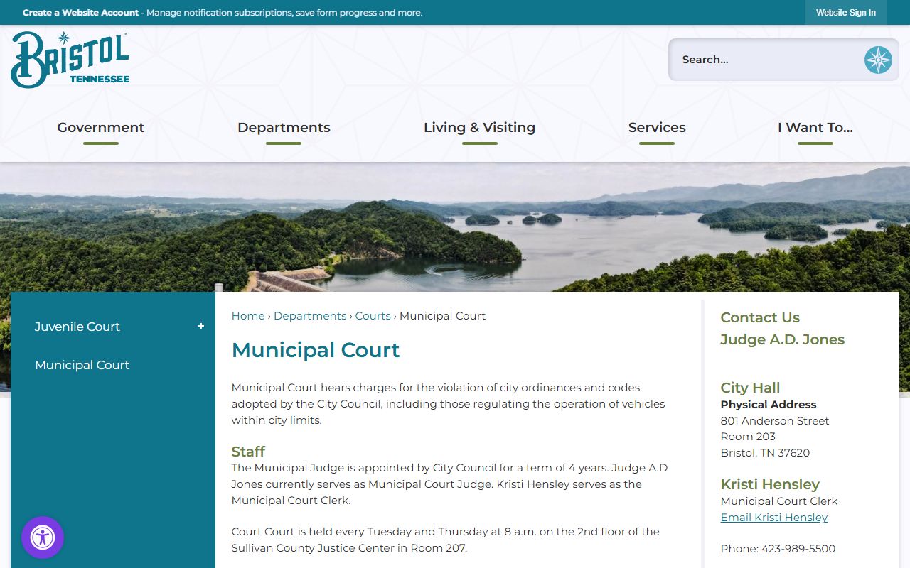 Bristol criminal court records information from the Bristol Municipal Court page