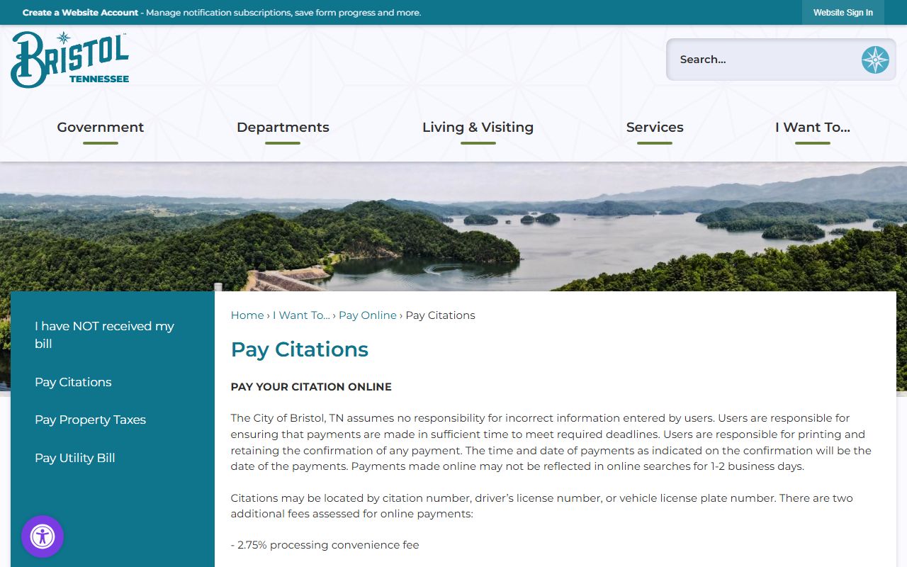 Bristol criminal court records citation payment information from Bristol Tennessee