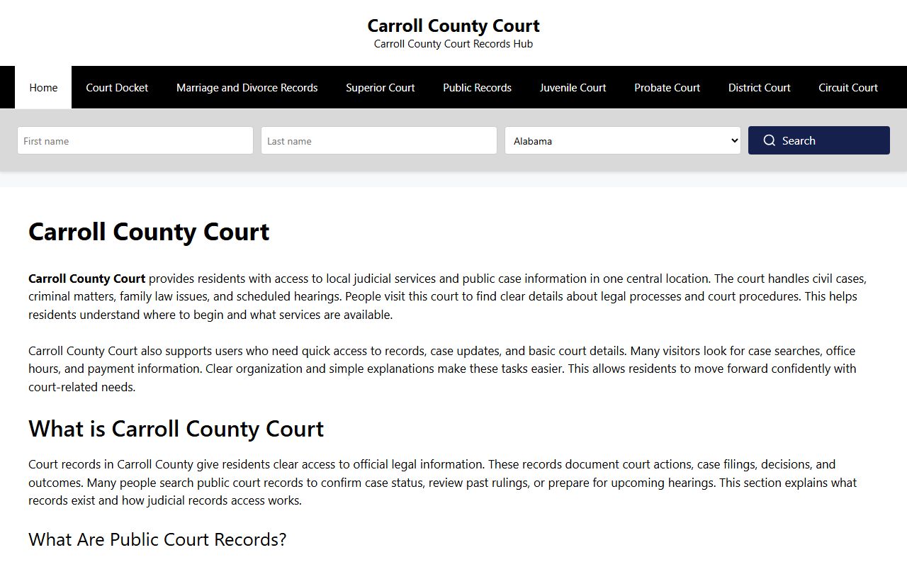 Carroll County criminal court records information from the Carroll County Circuit Court Clerk