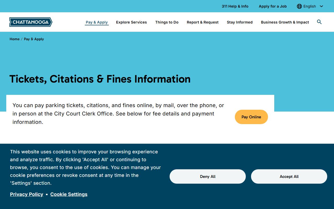 Chattanooga criminal court records fine and payment page for Chattanooga criminal court records
