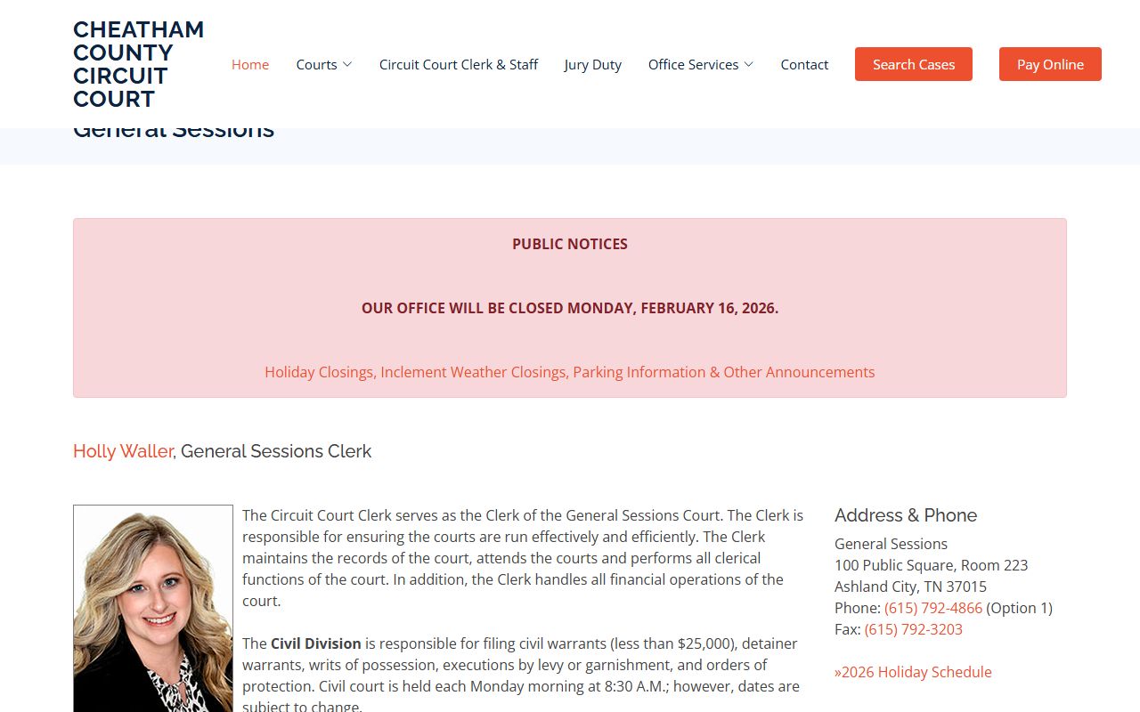 Cheatham County criminal court records and general sessions criminal court information