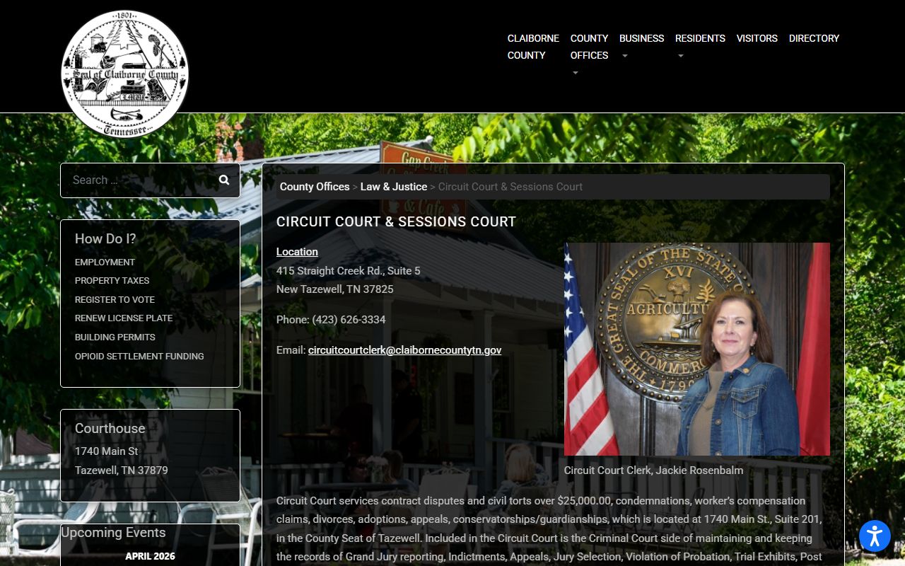 Claiborne County criminal court records information from the Claiborne County Circuit and Sessions Court page