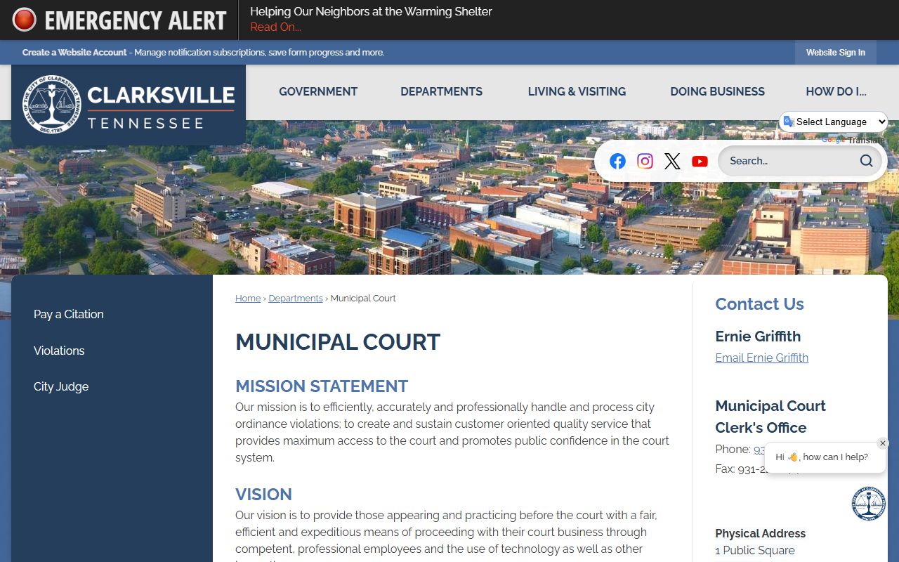 Clarksville criminal court records at the Clarksville Municipal Court source