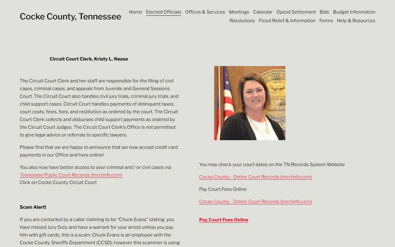 Cocke County criminal court records information from the Cocke County Circuit Court Clerk