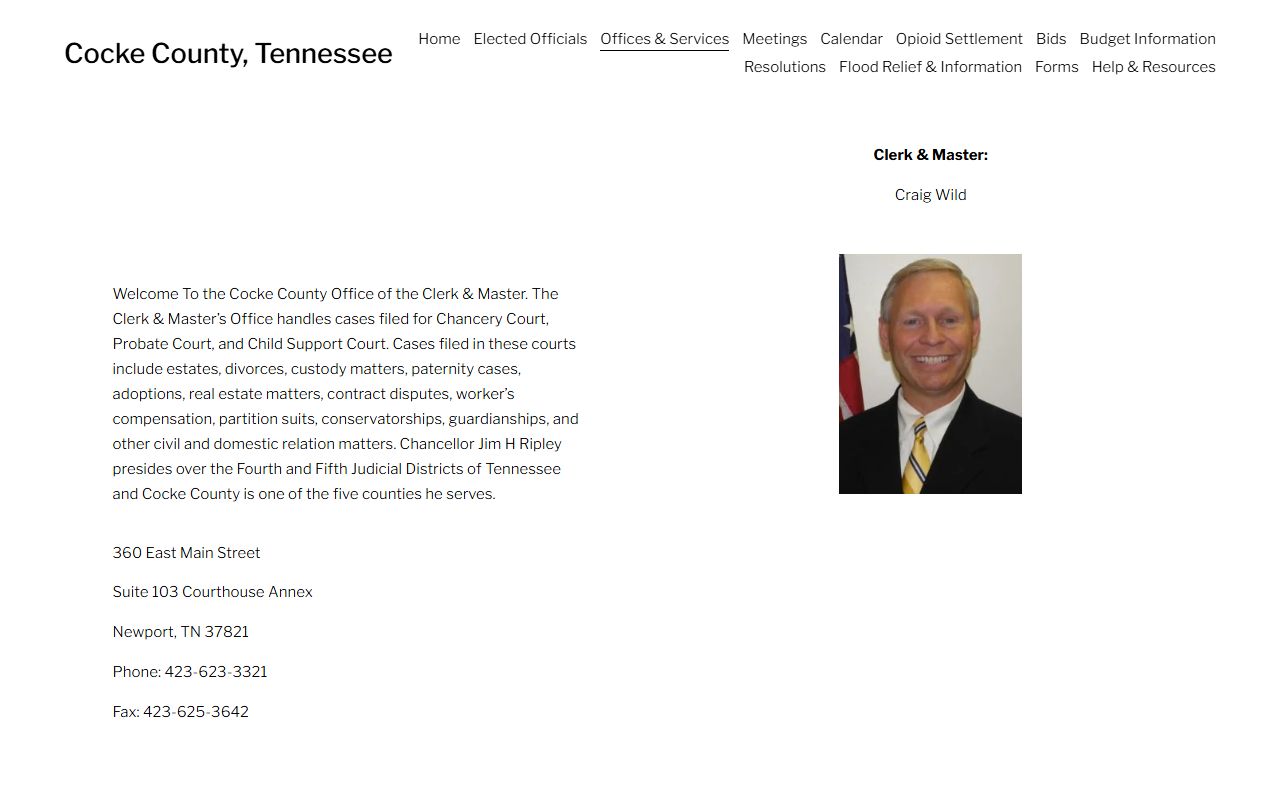 Cocke County criminal court records context from the Cocke County Clerk and Master page