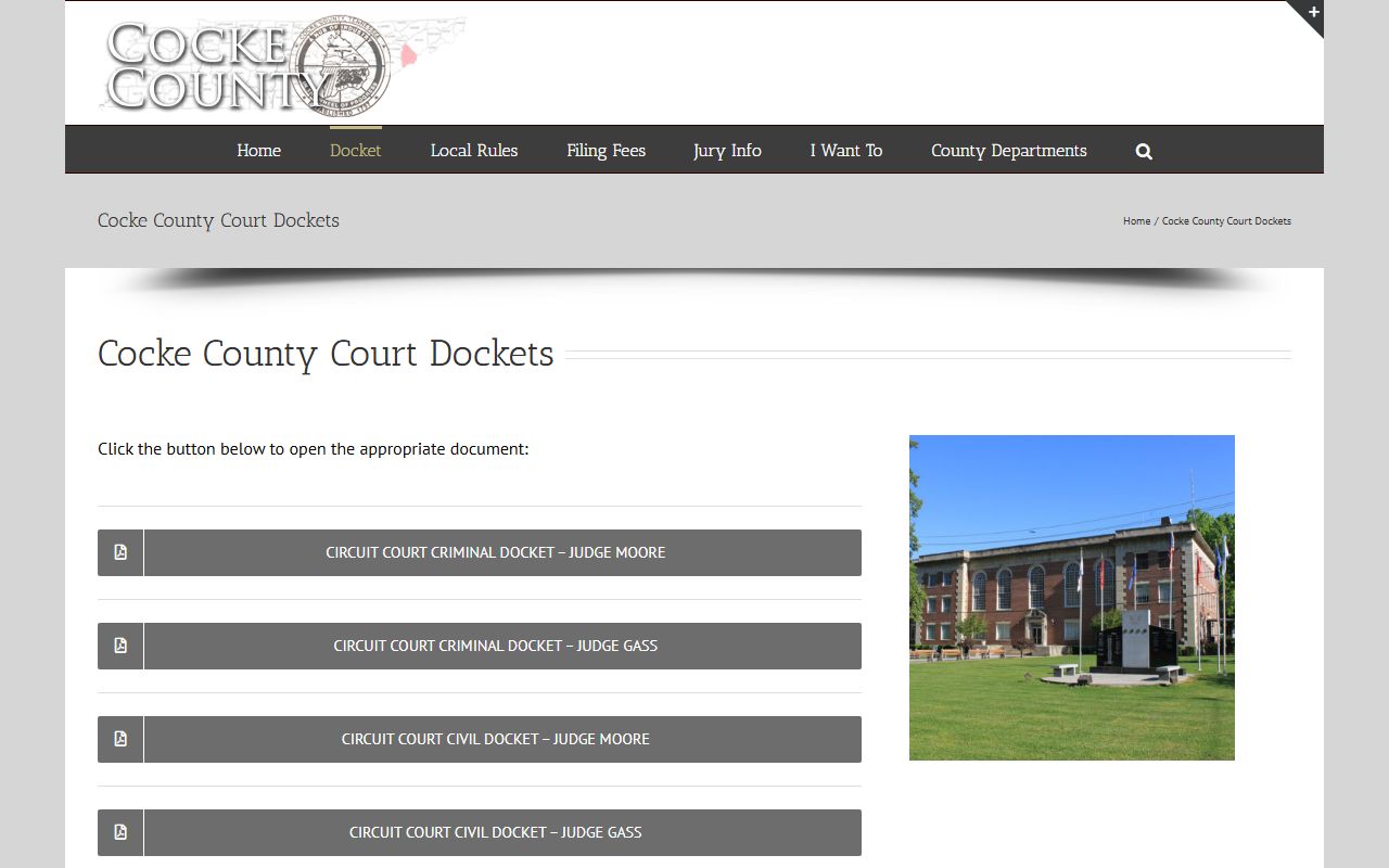 Cocke County criminal court records and public court dockets in Cocke County