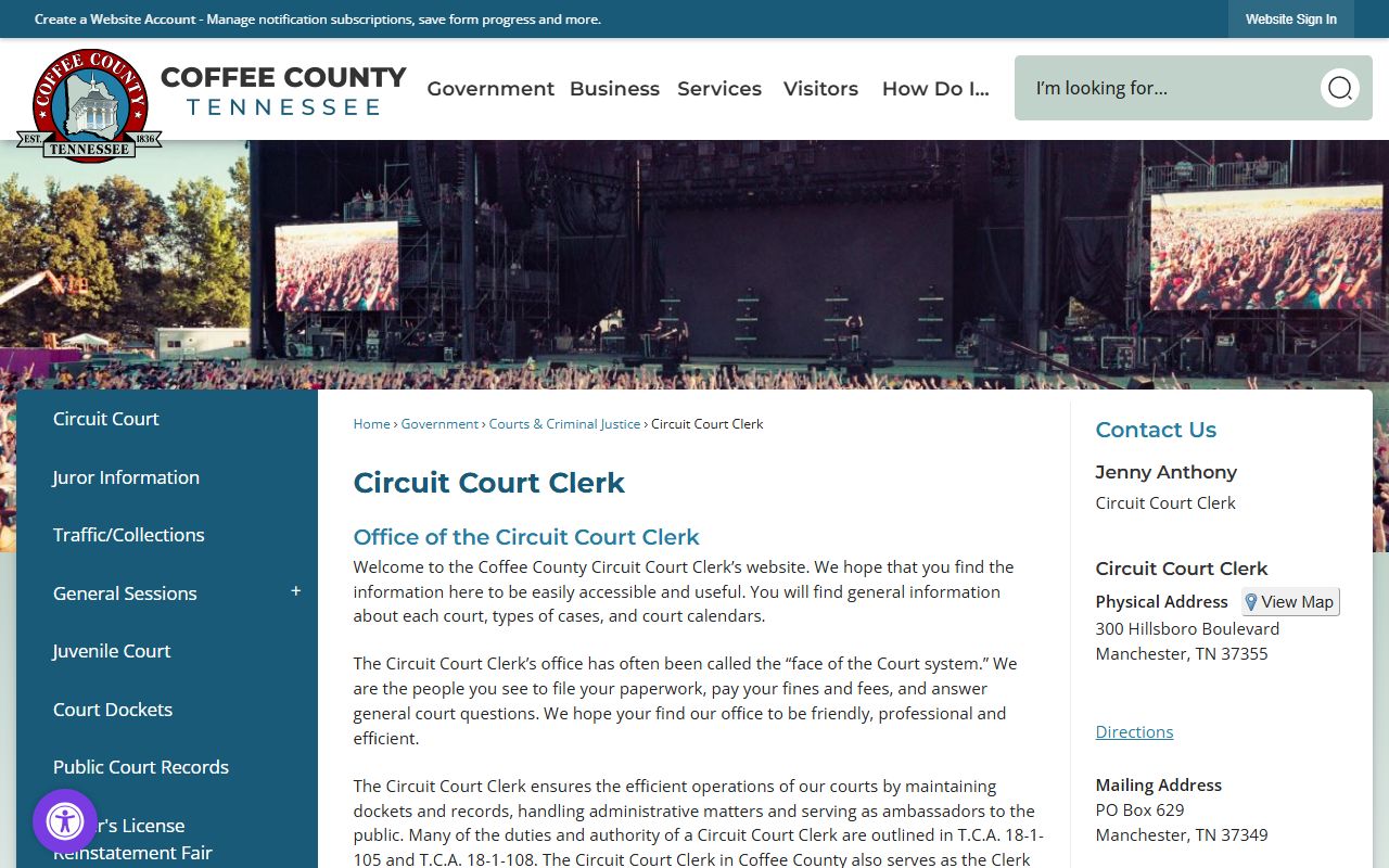 Coffee County criminal court records information from the Coffee County Circuit Court Clerk
