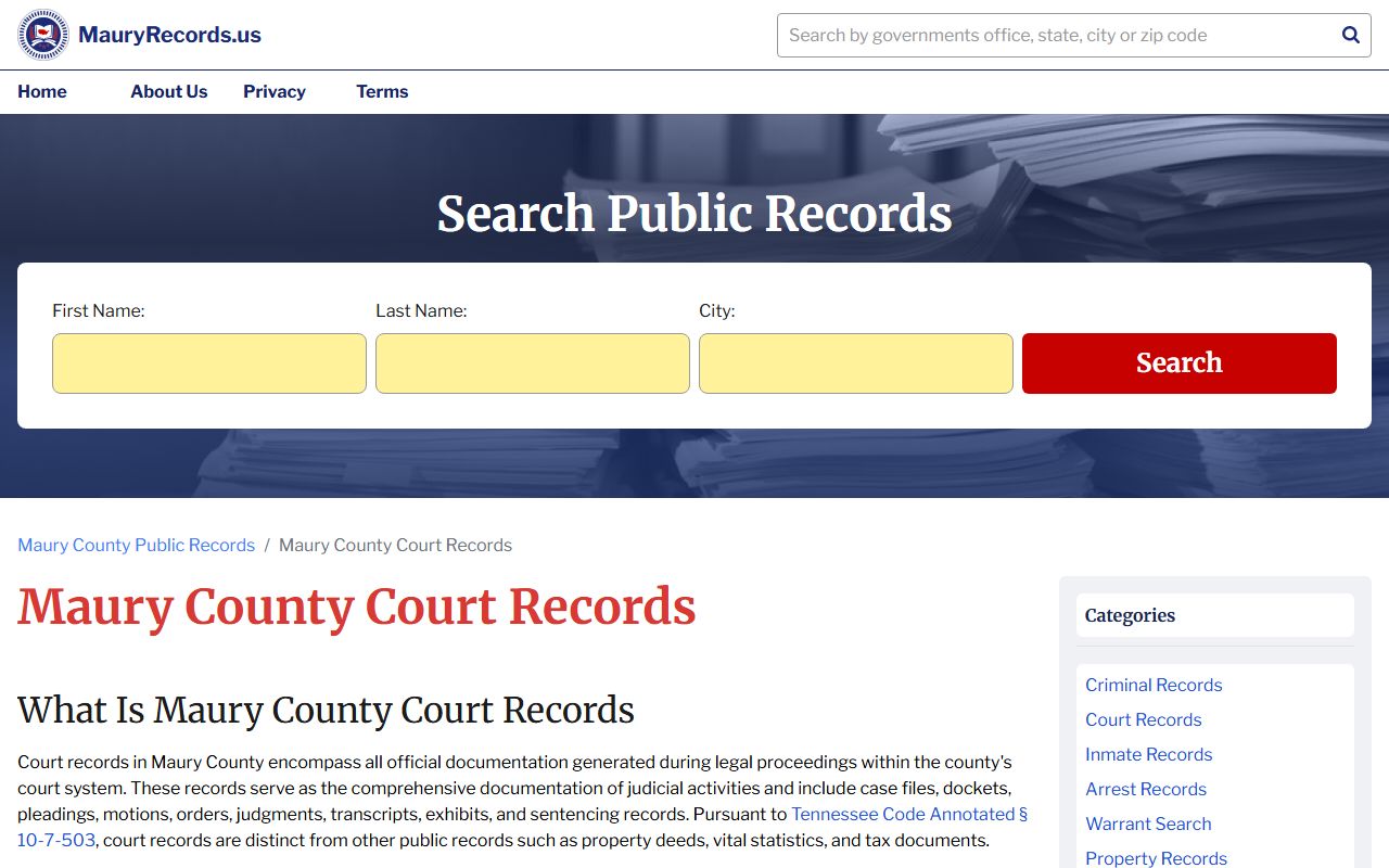 Columbia criminal court records search through Maury County court records