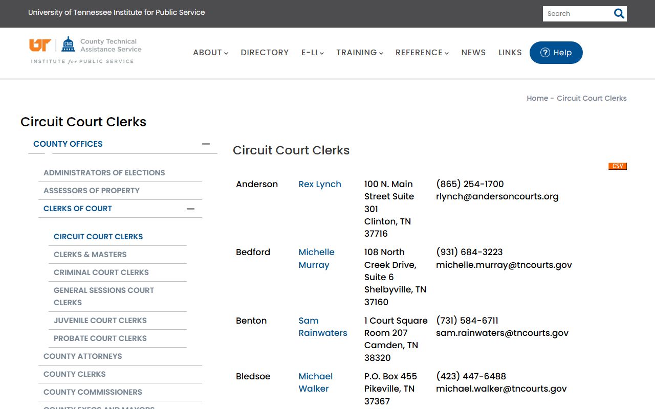 Crockett County criminal court records information from the Tennessee Circuit Court Clerks directory