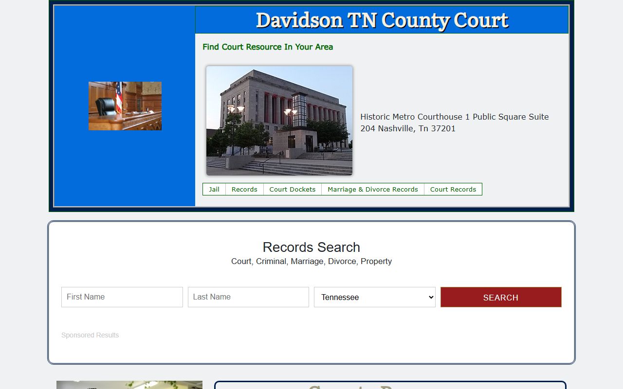 Davidson County criminal court records and court office information on the Davidson County courts page