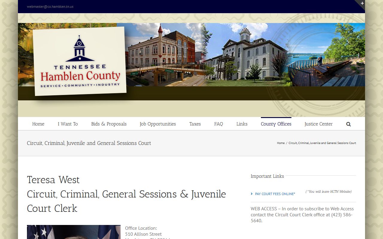 Hamblen County criminal court records information from the Hamblen County court clerk page