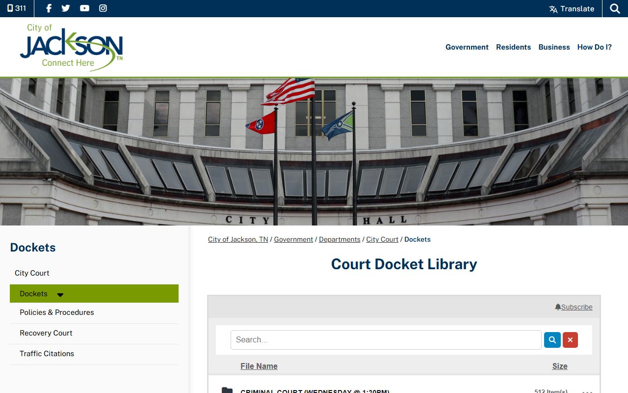 Jackson criminal court records docket information from Jackson City Court