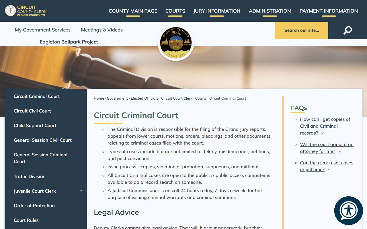 Maryville criminal court records and Blount County circuit criminal court image