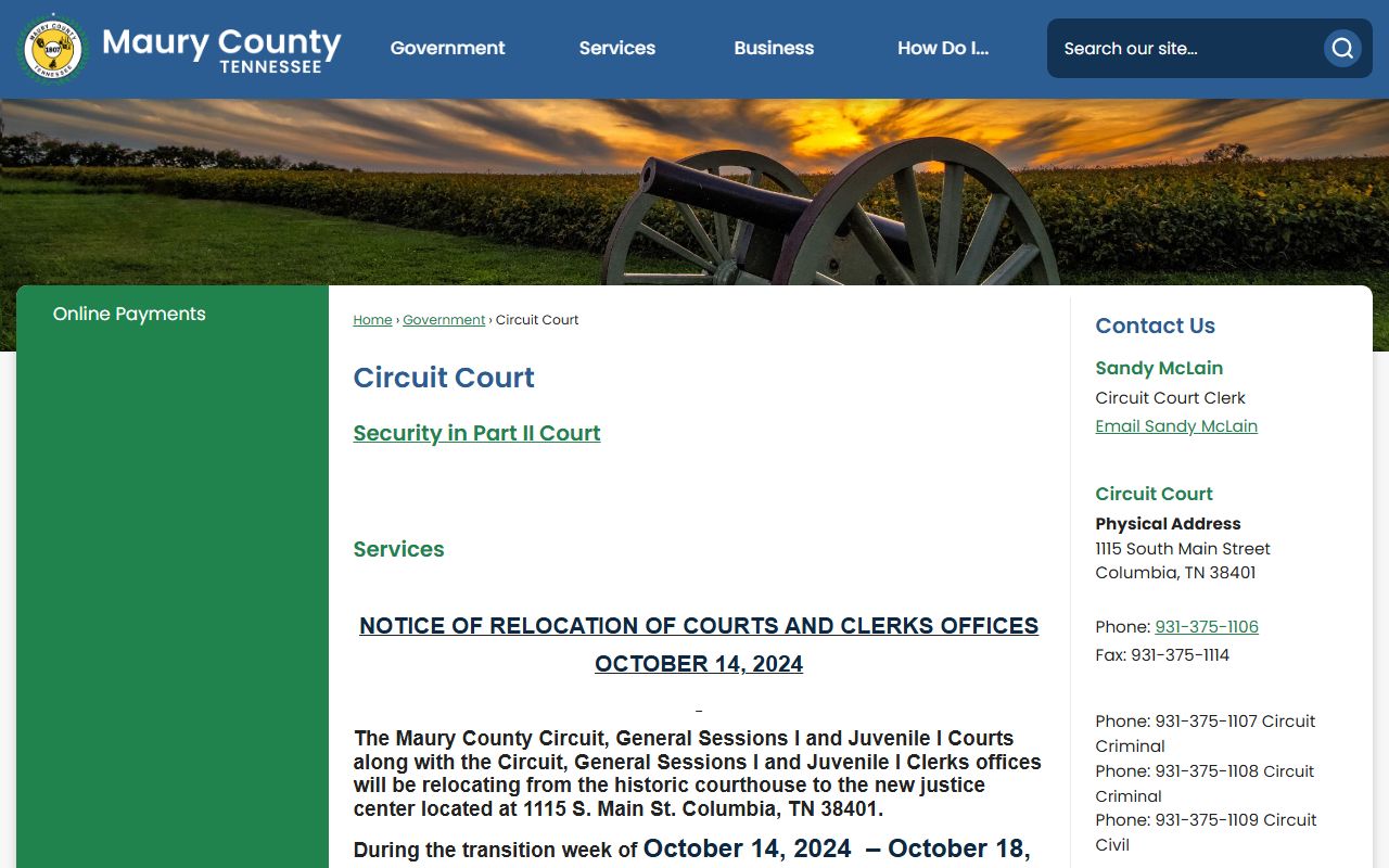 Maury County criminal court records at the Maury County Circuit Court