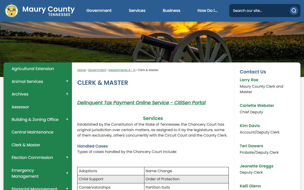 Maury County criminal court records and clerk master records management in Columbia