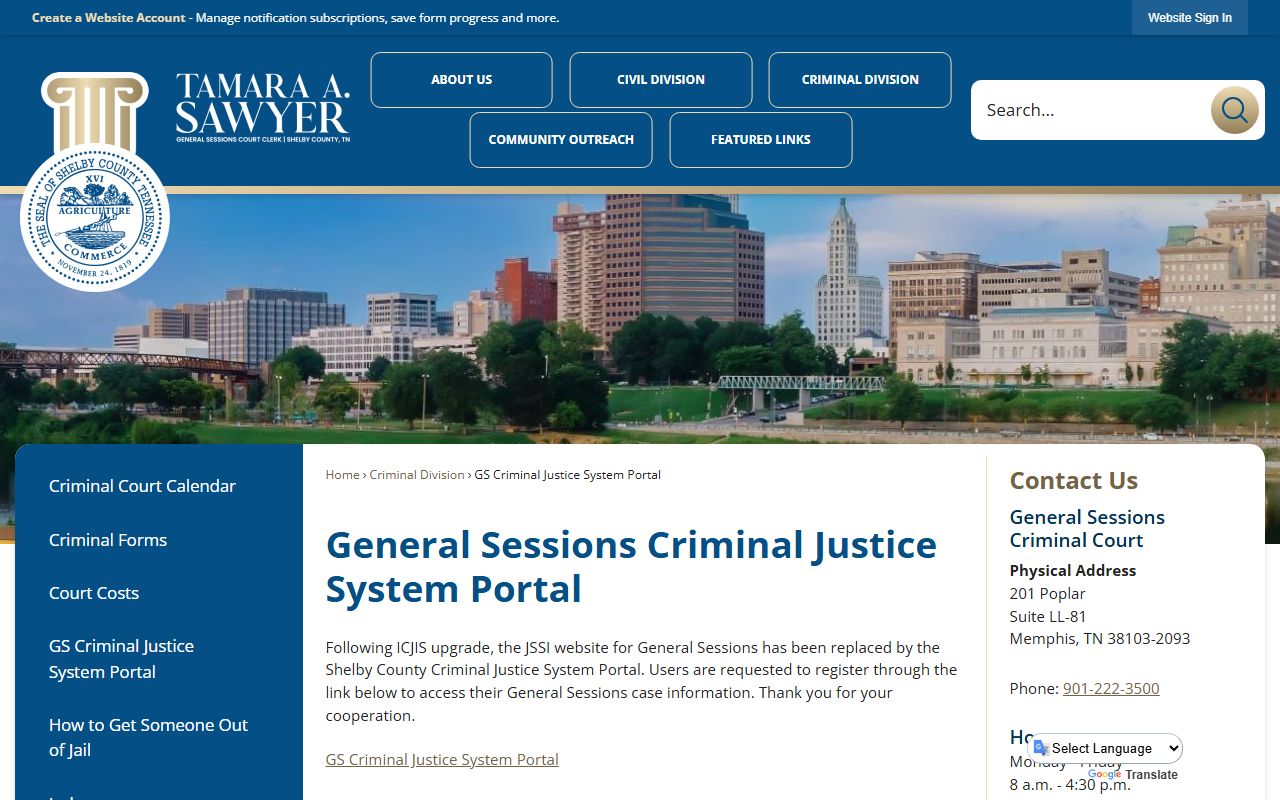 Memphis Criminal Court Records portal and hearing information