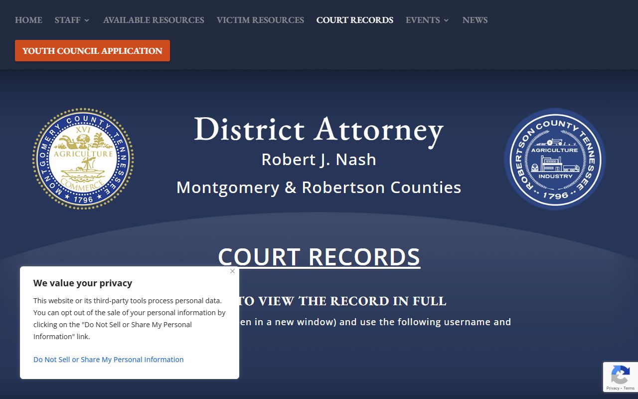 Montgomery County criminal court records office context from the district attorney court records page