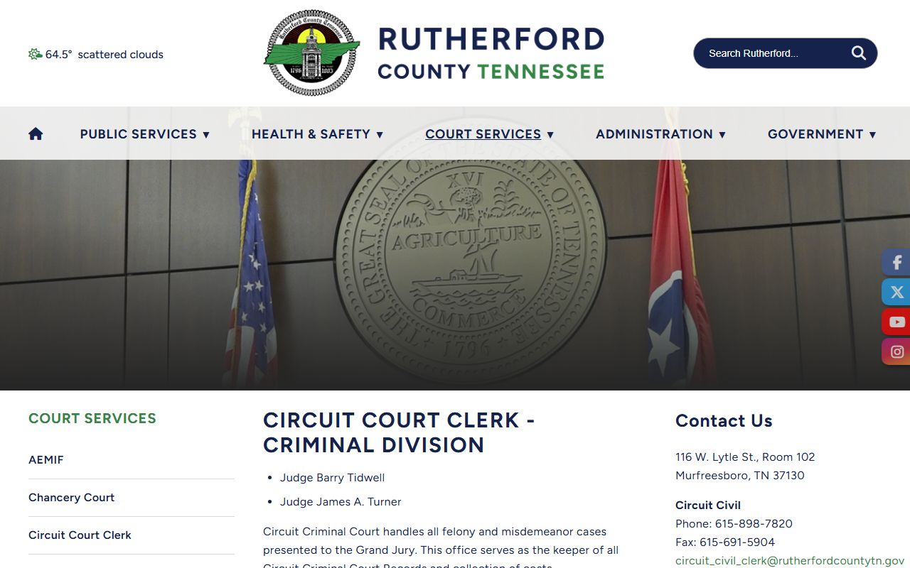 Murfreesboro criminal court records information from the Rutherford County circuit criminal office