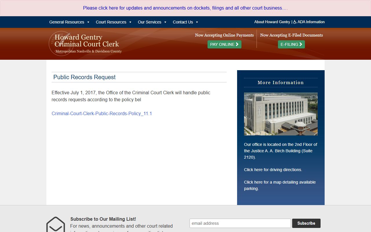 Nashville criminal court records and docket information for General Sessions Court