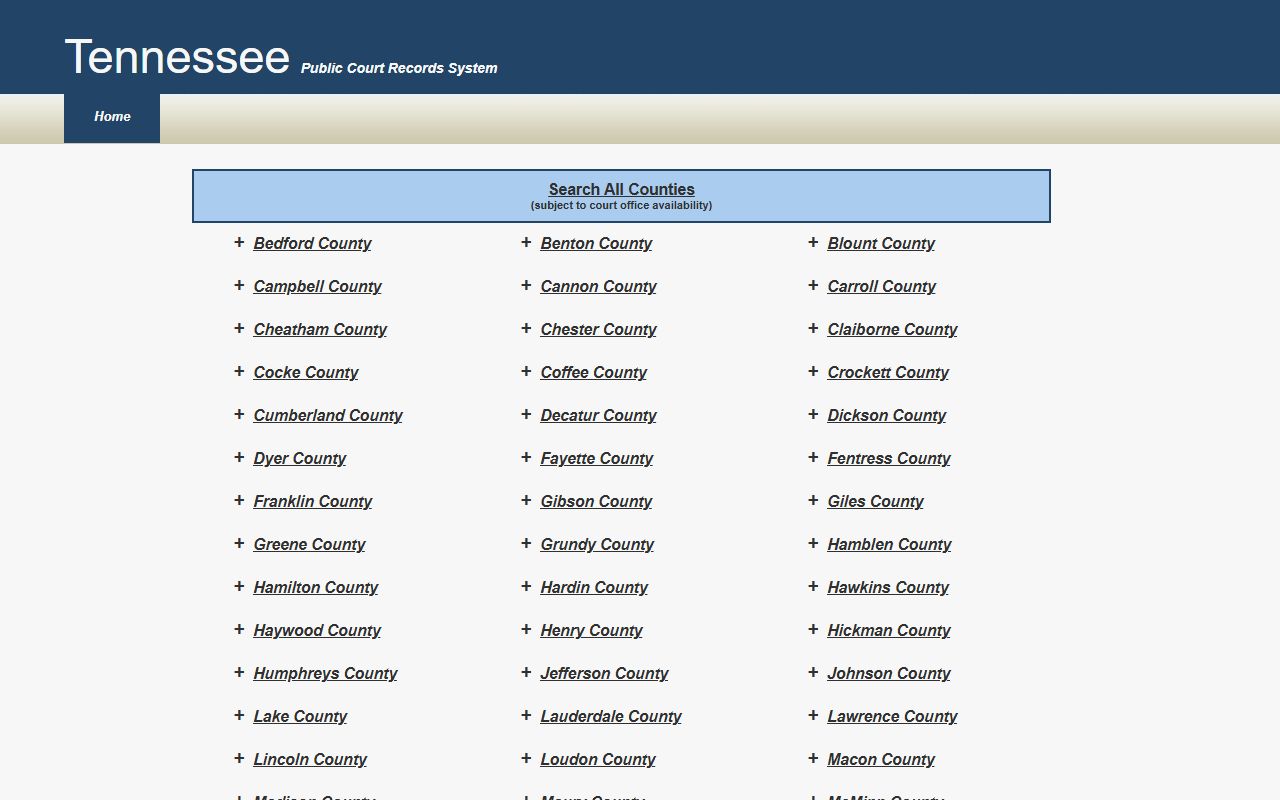 Perry County criminal court records access through Tennessee Public Court Records