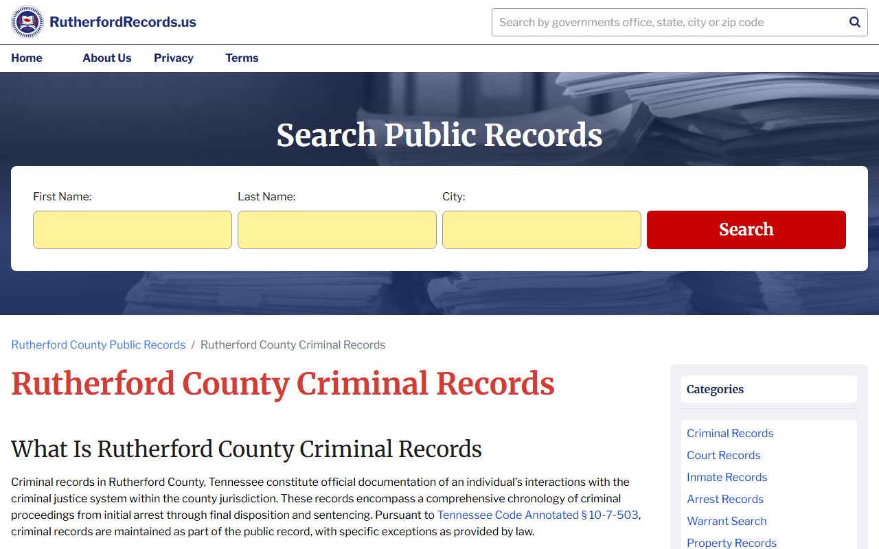 Rutherford County criminal court records information from the county circuit criminal office