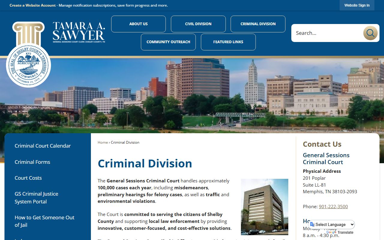 Shelby County Criminal Court Records General Sessions criminal division