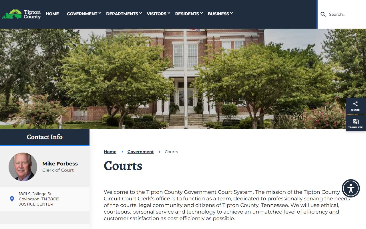 Tipton County criminal court records information from the Tipton County courts page