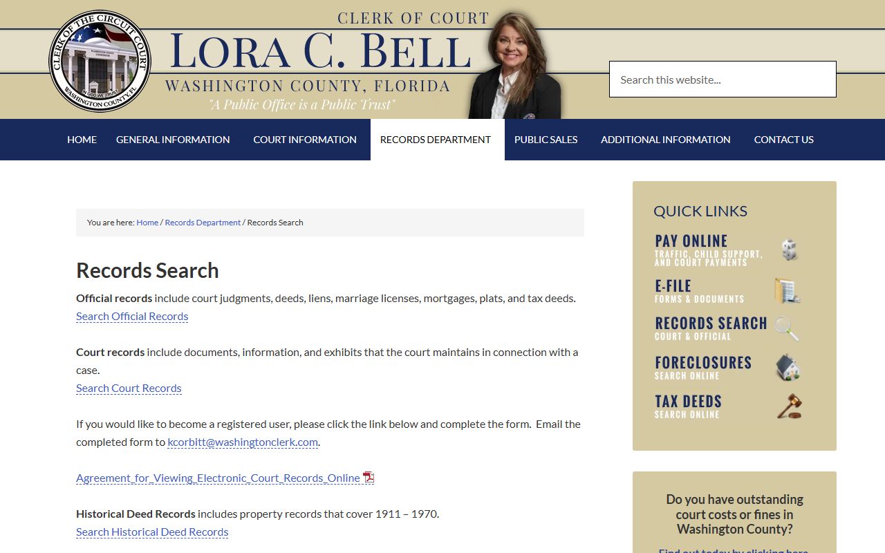 Washington County criminal court records search through the county clerk records department