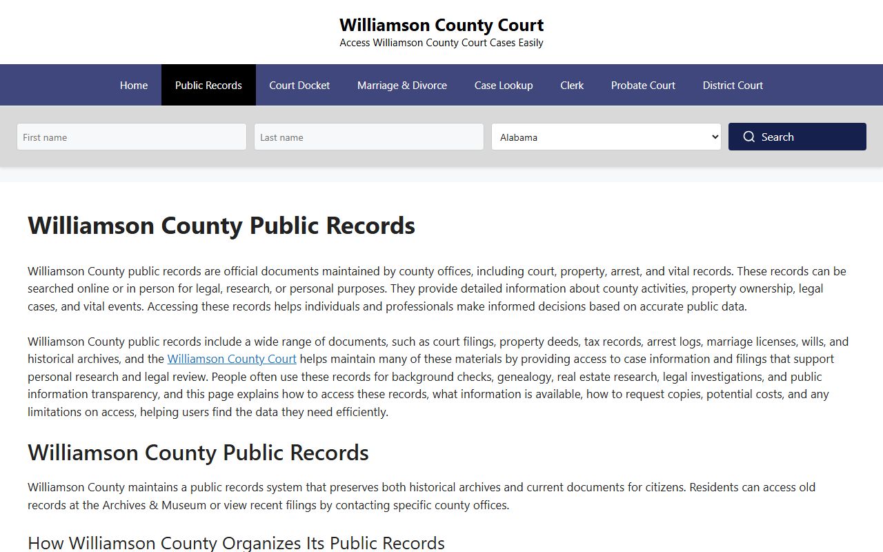Williamson County Criminal Court Records public records image for Franklin and Williamson County