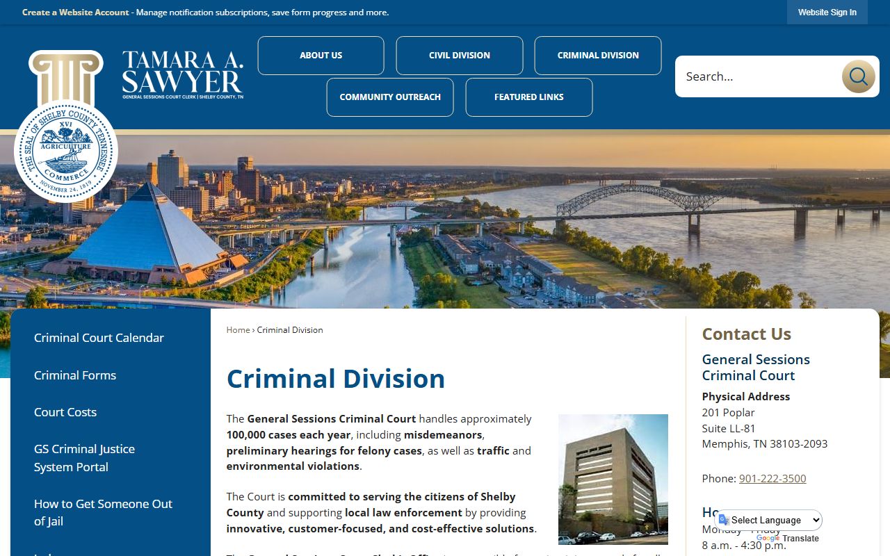 Tennessee criminal court records access through Shelby County General Sessions Criminal Division